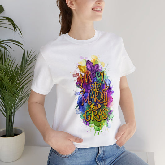 Happy Mardi Gras Water Color | Unisex Short Sleeve Tee